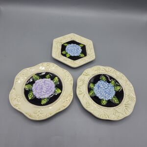 3 MWW Market Ceramic 4" Floral Coasters Plates